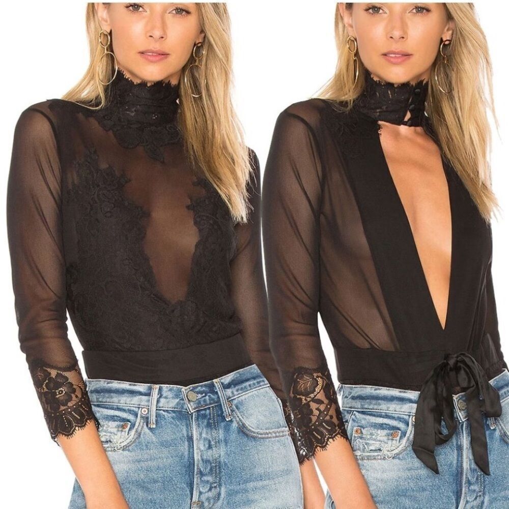 Free People x Take HAH
Bow Reversible Bodysuit in
Black size Large